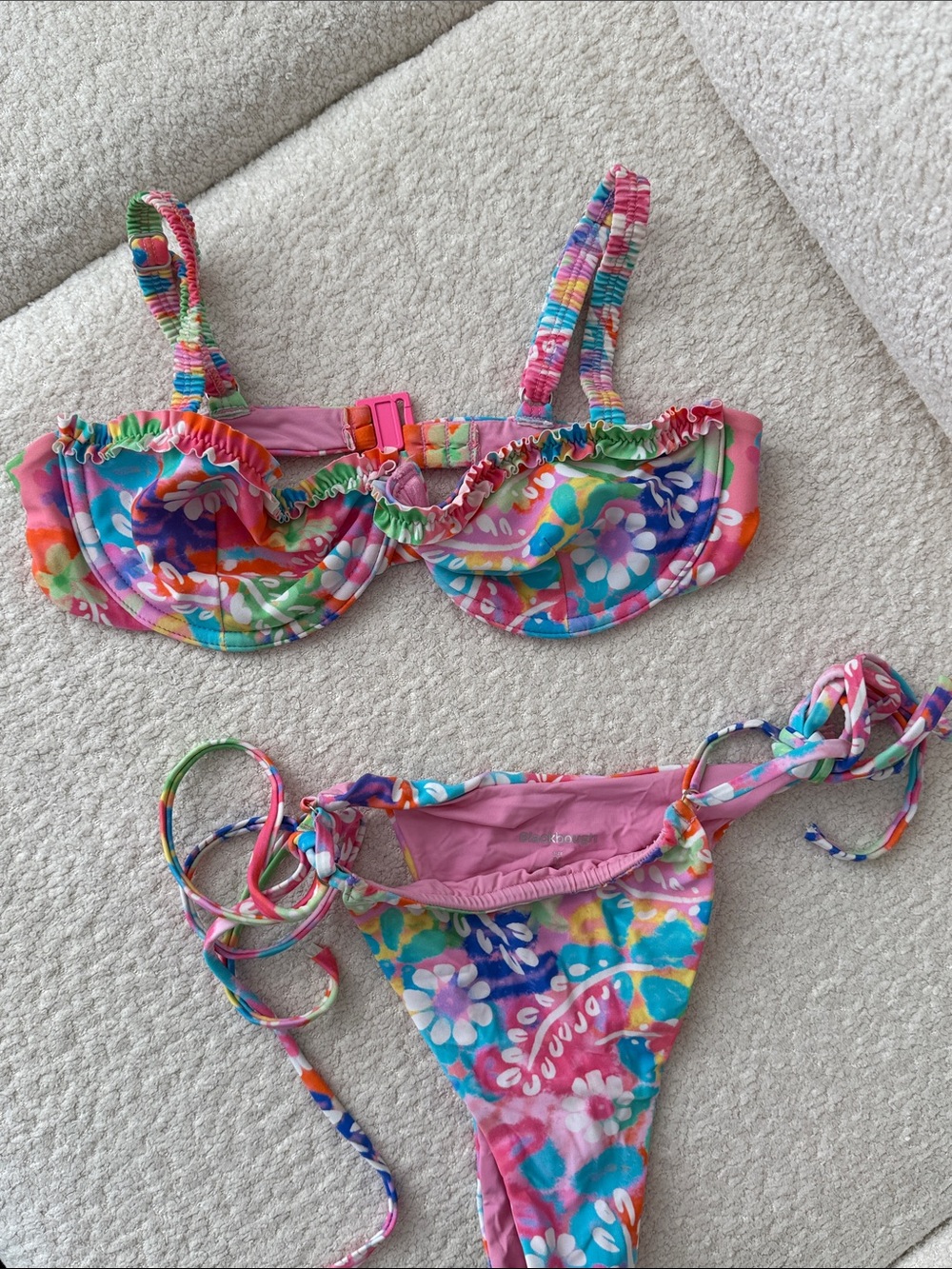 Blackbough Multicolor Floral Tie-Side Bikini Set - Pink Blue Green